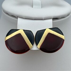 Vintage Style Black Burgundy Gold Geometric Post Earrings